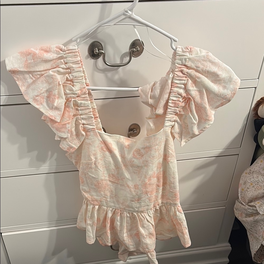 Miami Pink Flutter Sleeve Ruffled Peplum Blouse